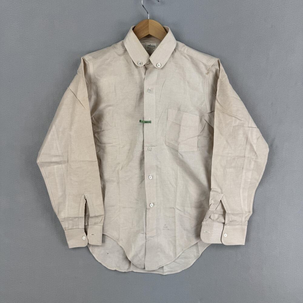 Vintage Airman Mello-Glo Shirt Mens Large Beige Long Sleeve Button Down Utility